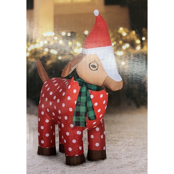 Gemmy Holiday Christmas Goat In Polka Dot Pajamas And Santa Hat